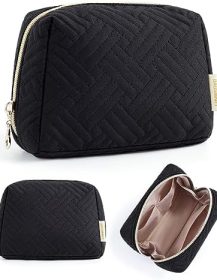 BAGSMART Small Makeup Bag, Travel Cosmetic Bag Make Up Pouch Small Travel Zipper Pouch,Water-resistant Toiletry Bag,Makeup Organizer Bag for Women, Black